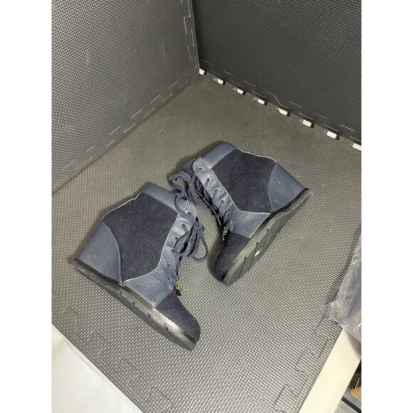 Kate Spade Lace Up Wool Colorblock Wedge Bootie Shoes Blue Womens Size 8.5 - Picture 4 of 8